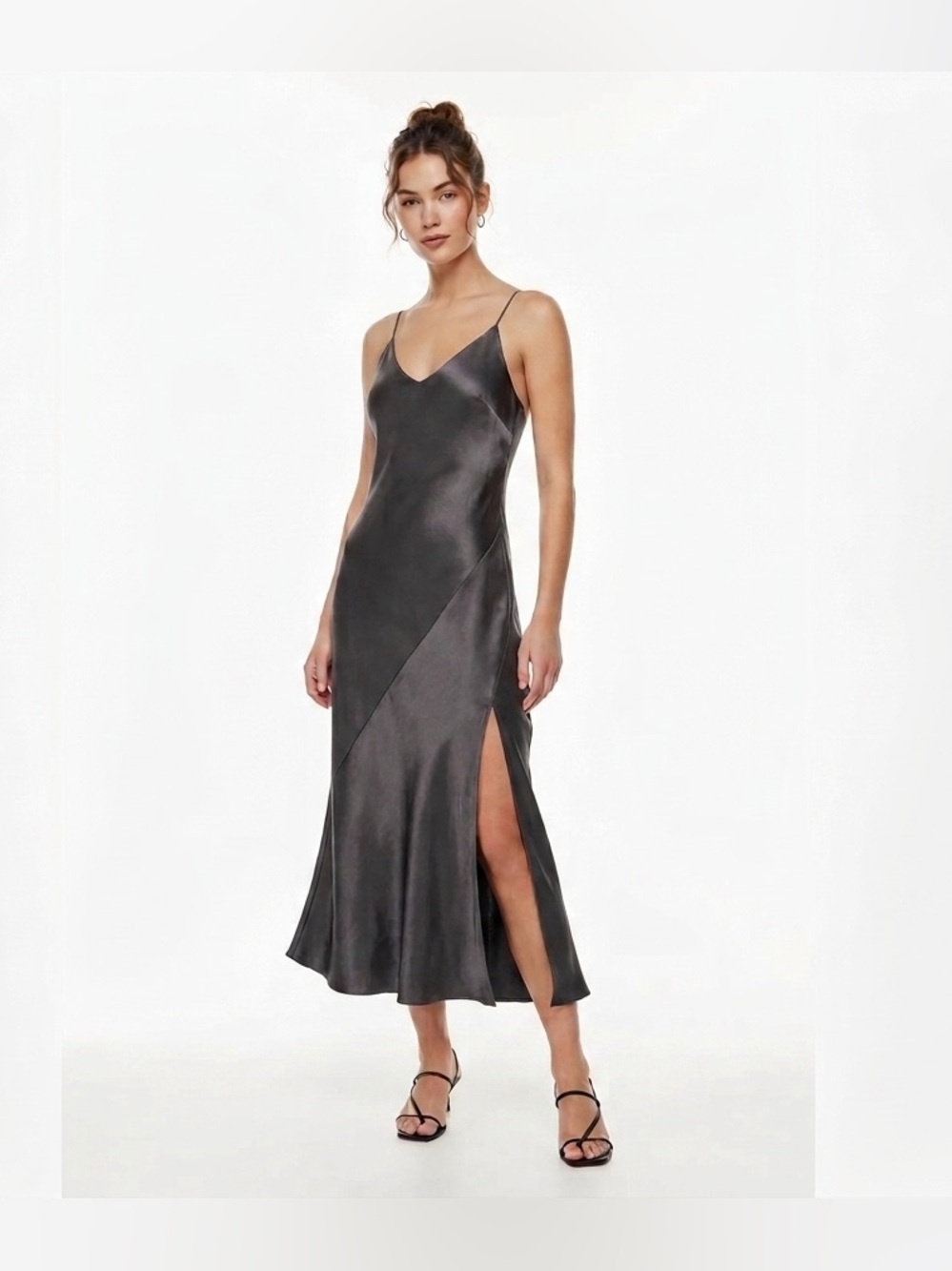 WILFRED grey satin slip dress size medium a side slit